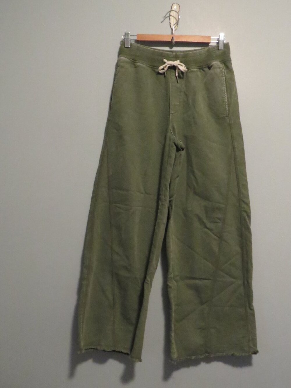Aerie Olive Green Soft Landing Trouser Wide Leg Cotton Blend Elastic Waist Sz S
